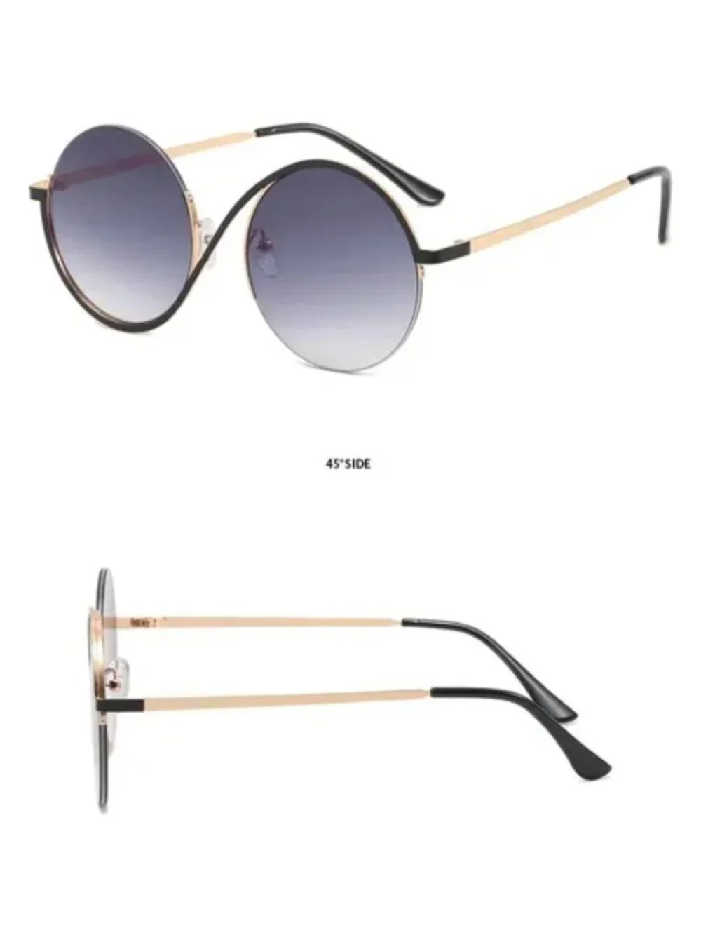 Round Oversized Gradient Black Lenses Sunglasses Unique Frame Design UV Protecti